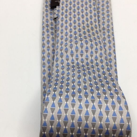 Lancel Paris 100% Silk Geometric Blue and Gray Tie Made in Italy - Picture 12 of 14